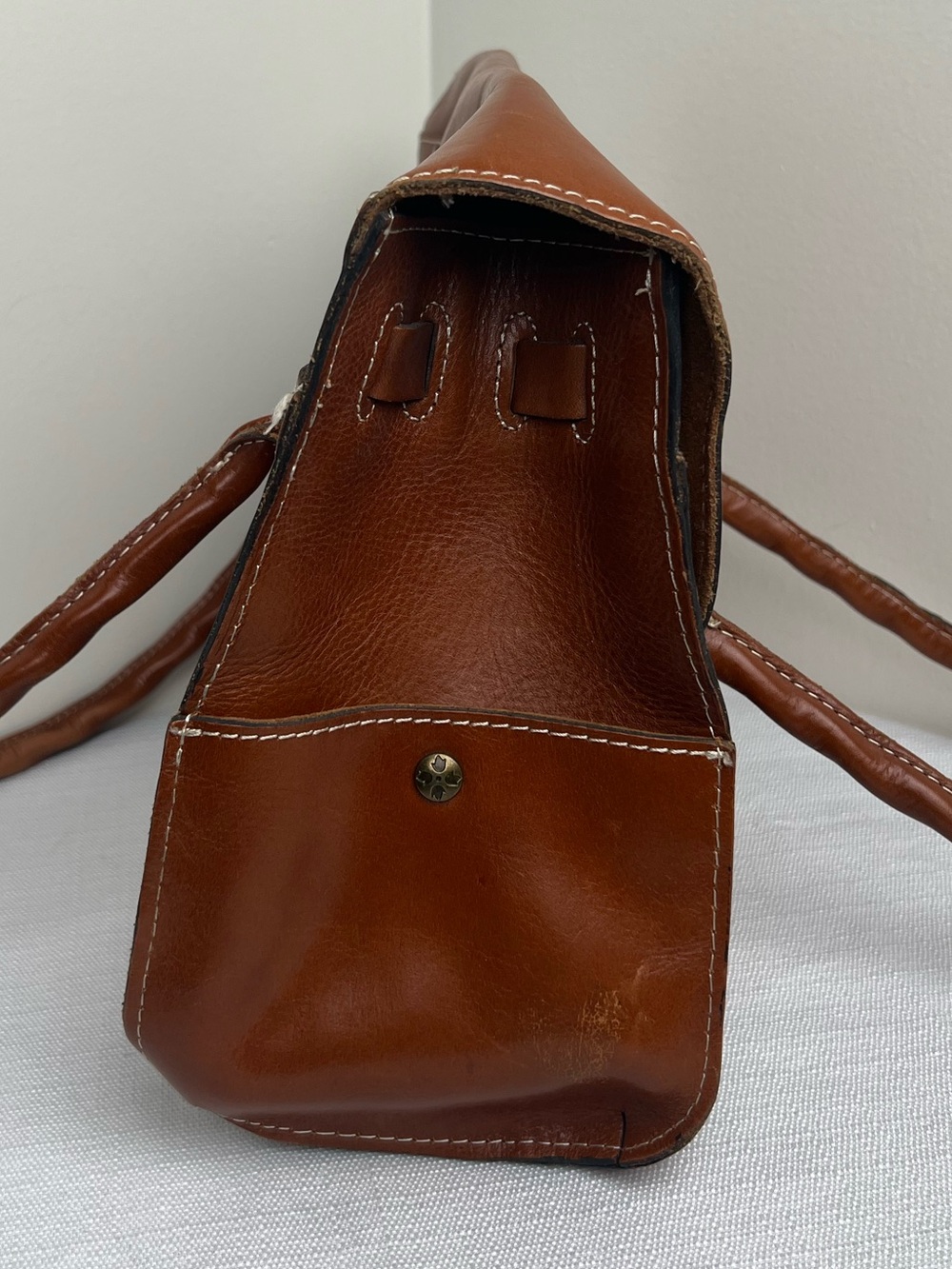Patricia Nash Vienna Chestnut Brown Leather Satchel with Brass Twist Lock - Picture 7 of 12